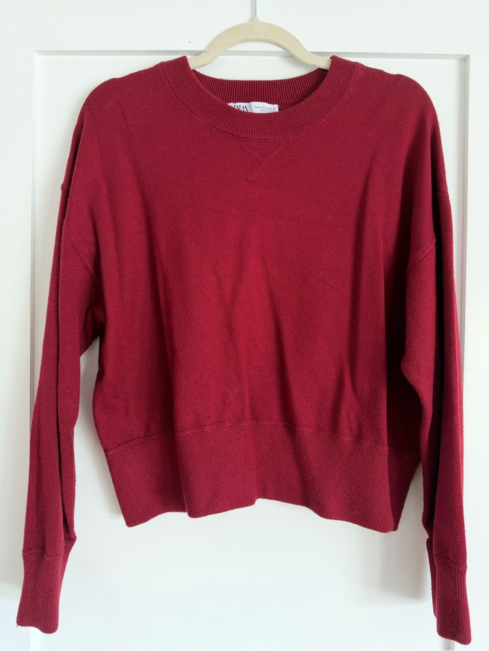 Zara Women's Deep Red Crewneck Sweater
